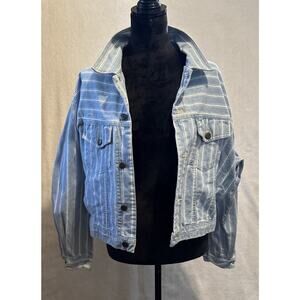Vivaldi Jeanswear Faded Blue And White Pinstripe Denim Jacket Boho Y2K Retro